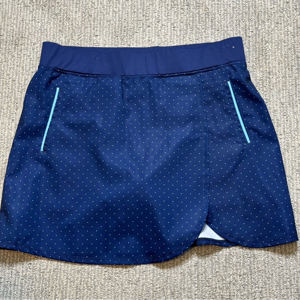 PEBBLE BEACH Dry‎ Luxe Performan Sz L Golf Skort Navy Blue Polka Dot Pockets